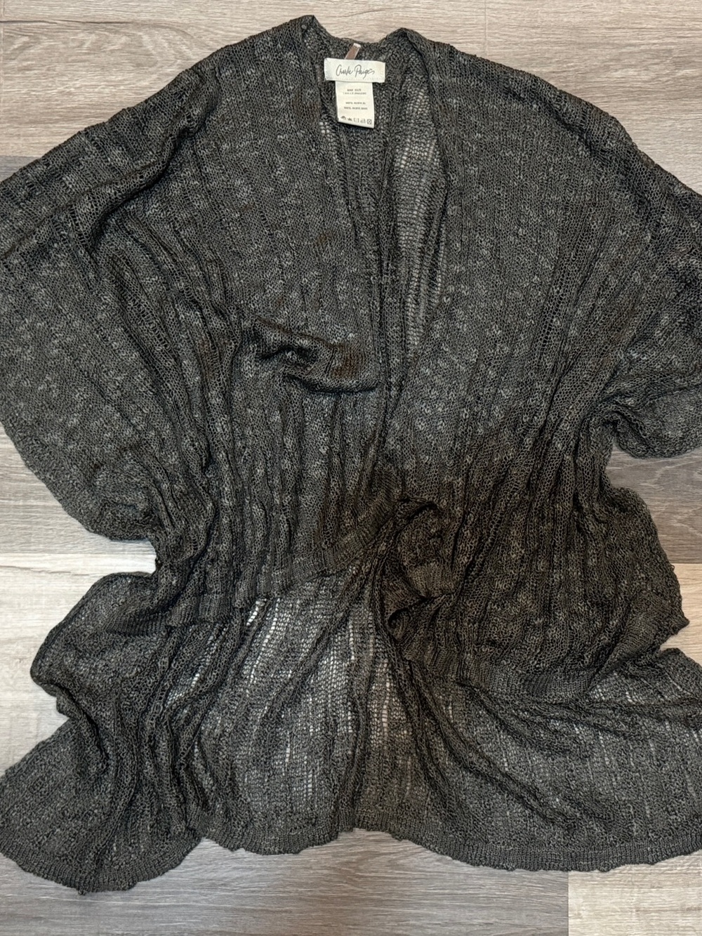 Lou & Grey Open-Weave Draped Cardigan - Charcoal Gray